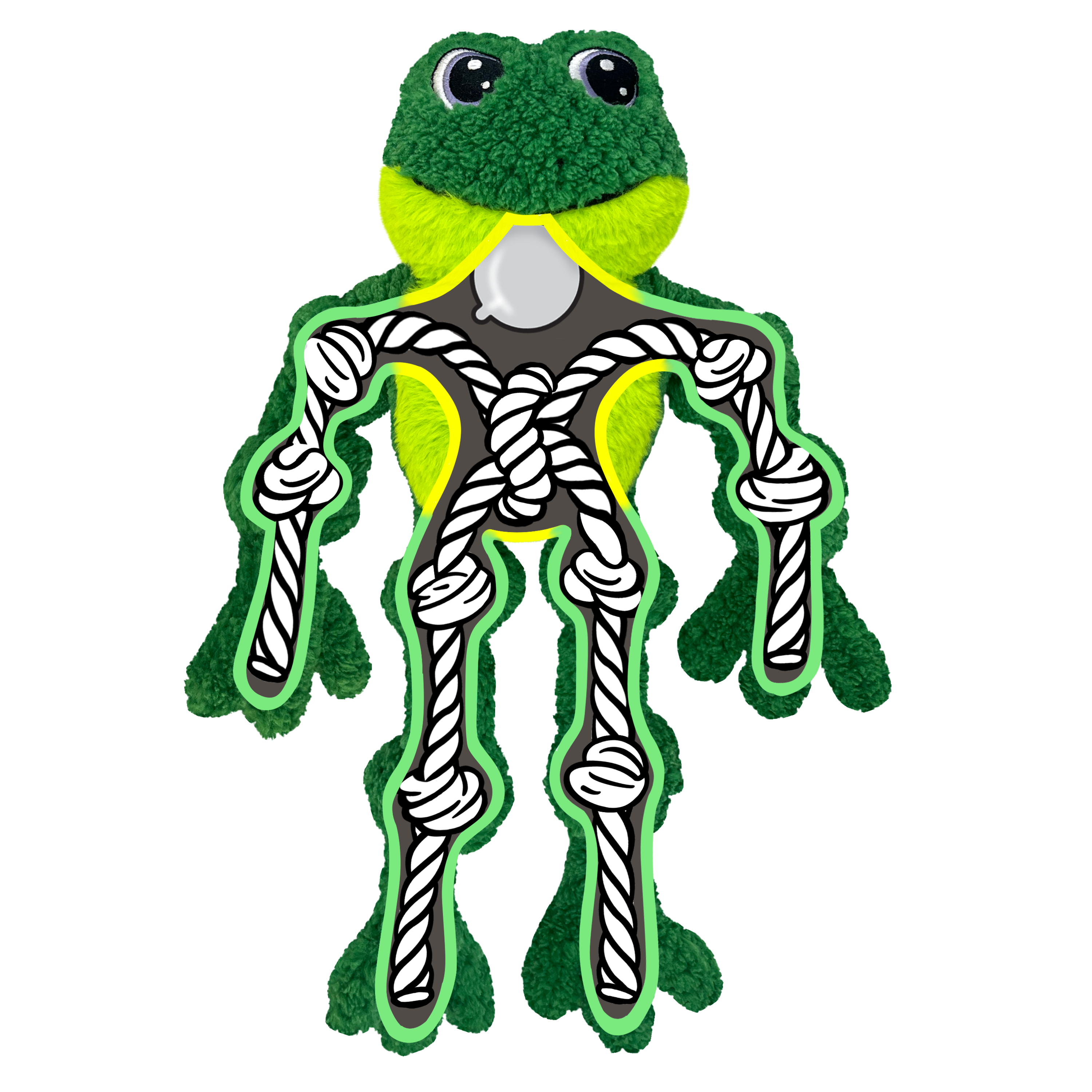 Infographic explaining the features of KONG Dog Toys Knots Frog
