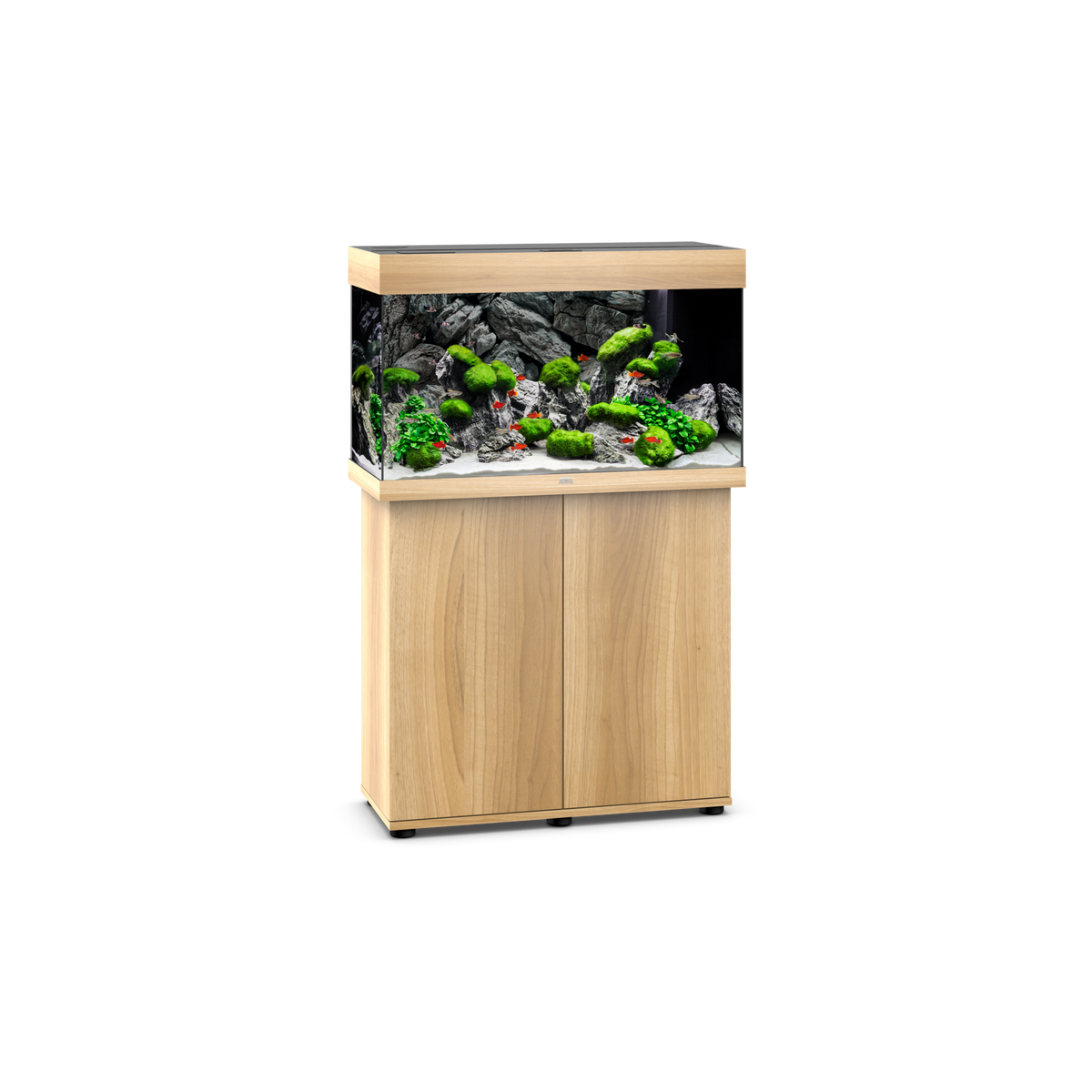 Juwel SBX Rio 125 cabinet in light wood with the aquarium on top