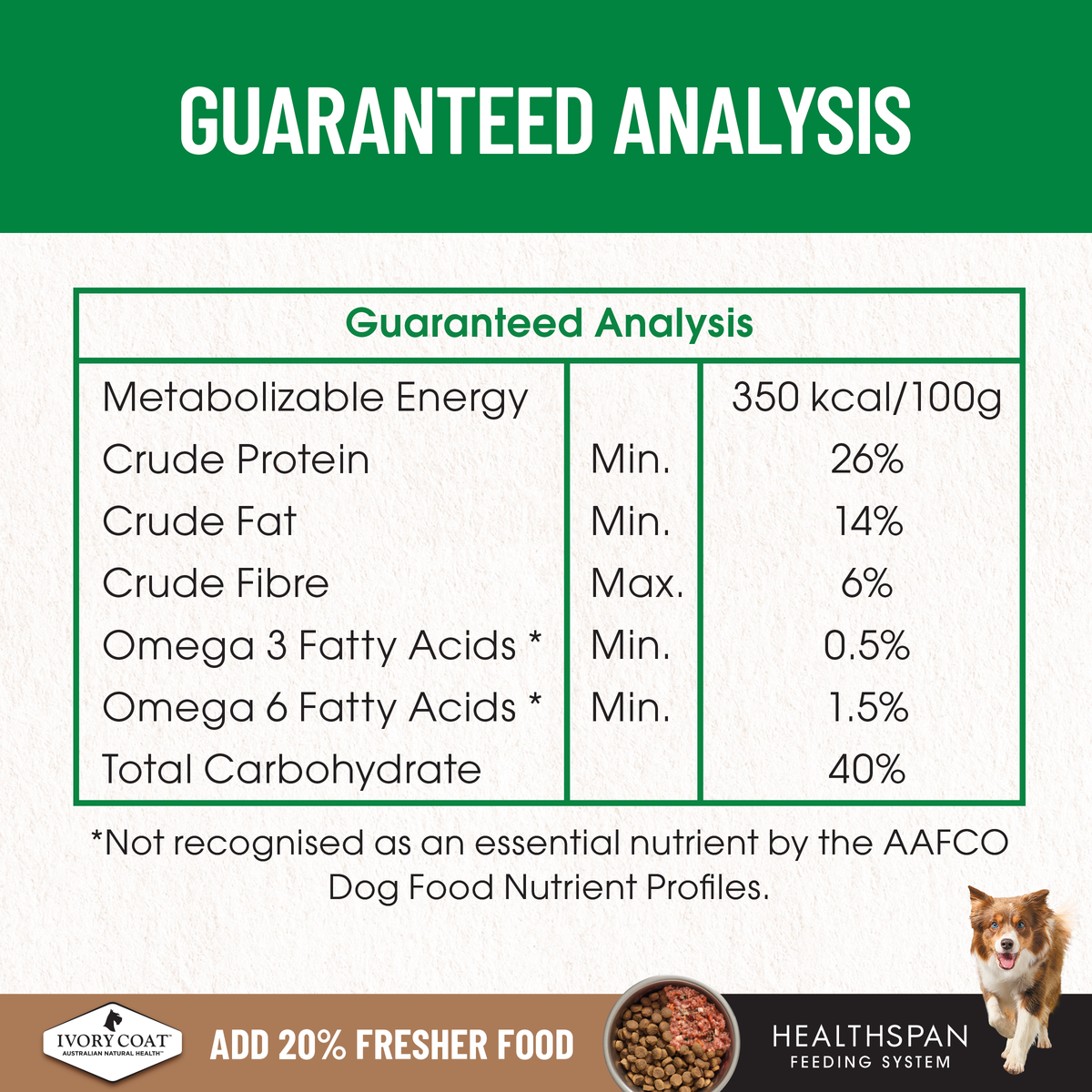 Ivory Coat Grain Free Lamb Large Breed Adult guaranteed analysis table