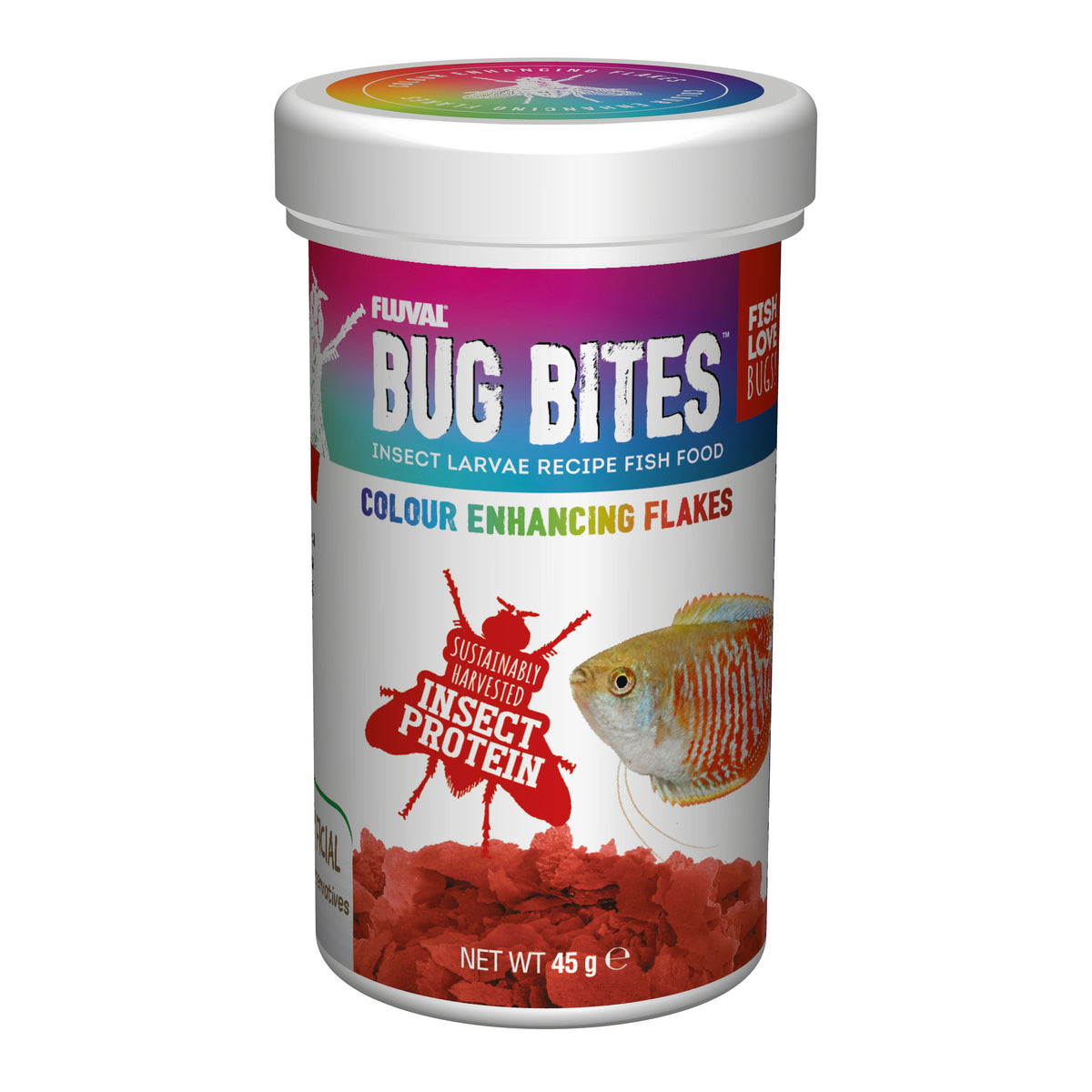 Fluval Bug Bites Colour Enhancing Flakes - 45g | PeekAPaw Pet Supplies
