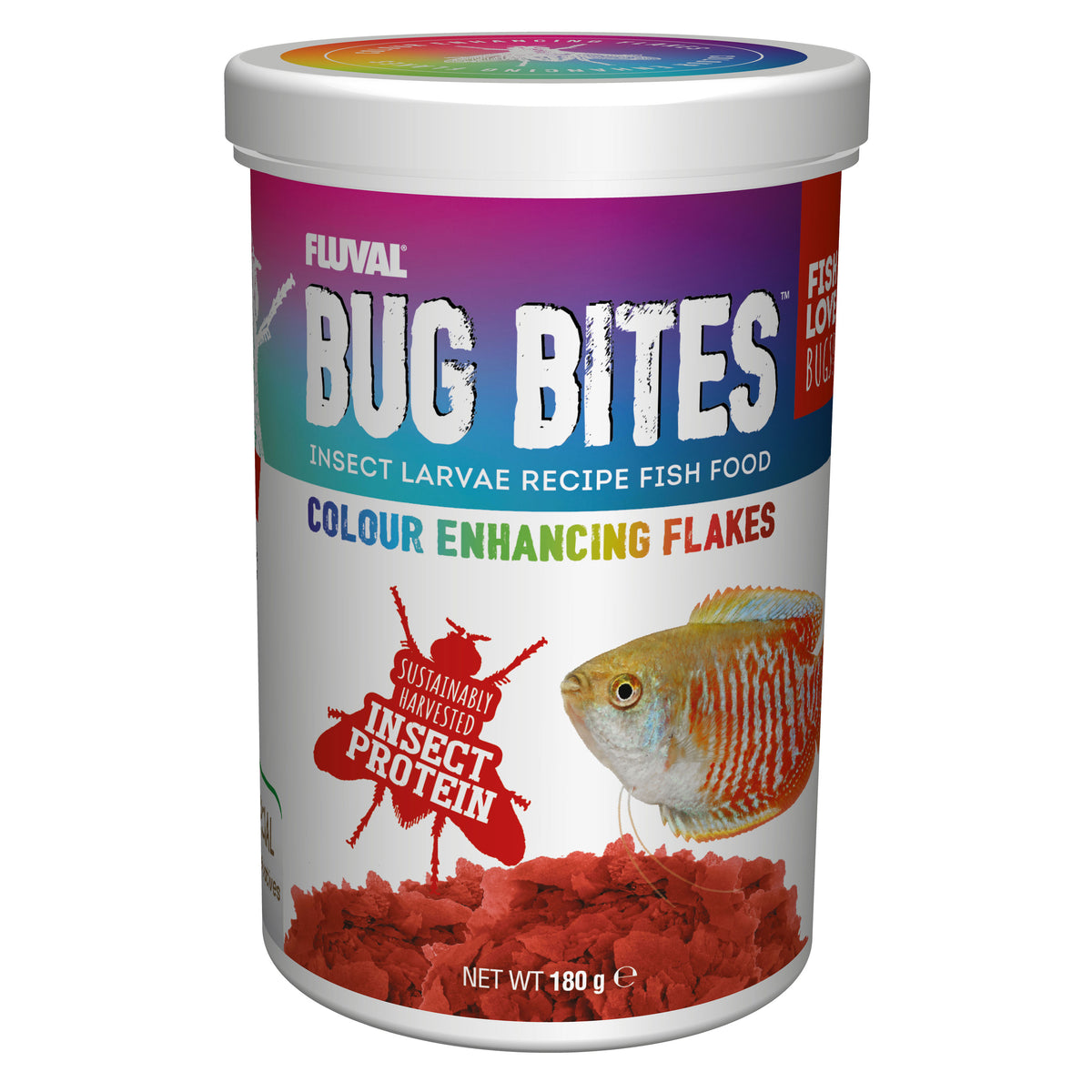 Fluval Bug Bites Colour Enhancing Flakes - 180g | PeekAPaw Pet Supplies