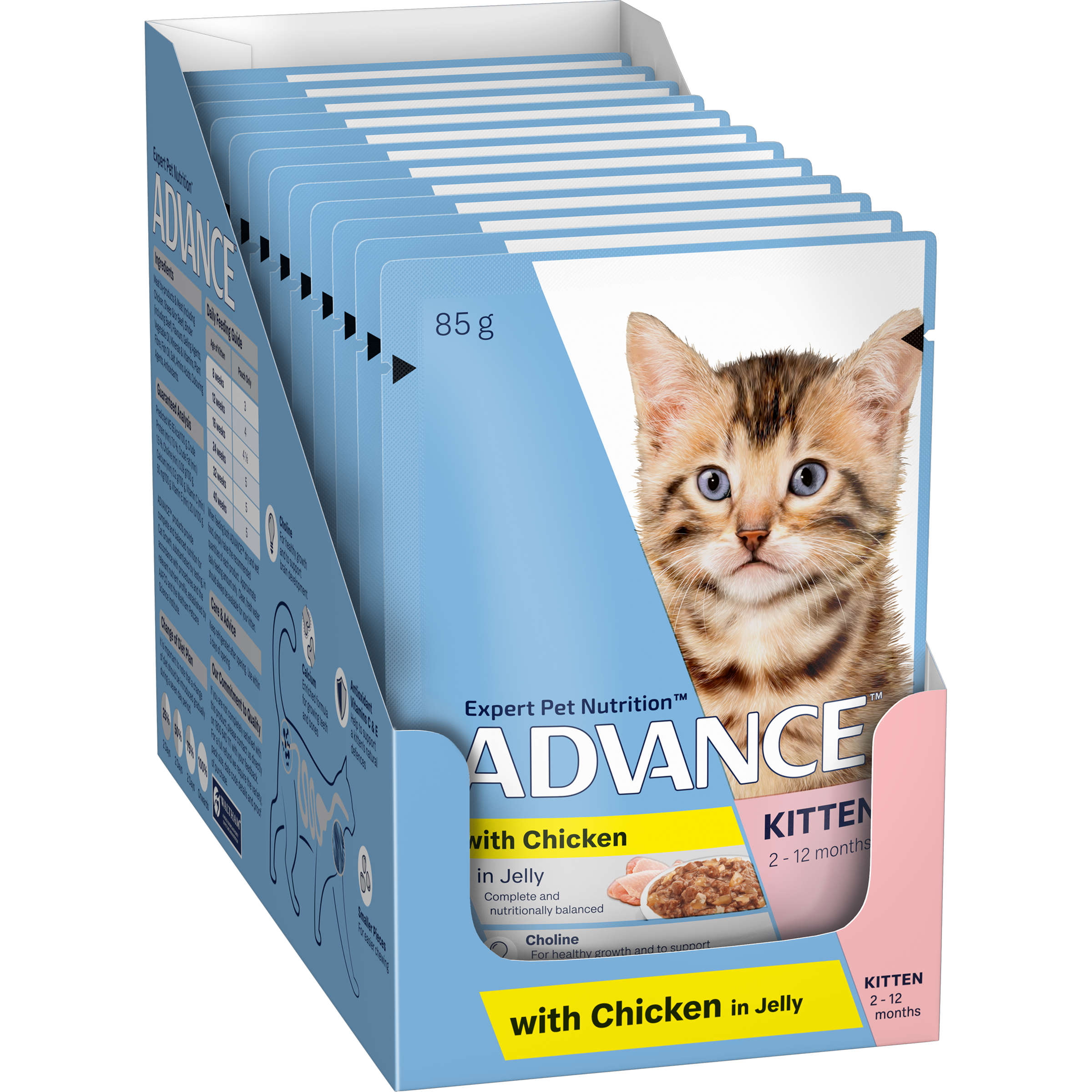 ADVANCE Kitten Wet Cat Food Chicken In Jelly 12x85g Pouches pack