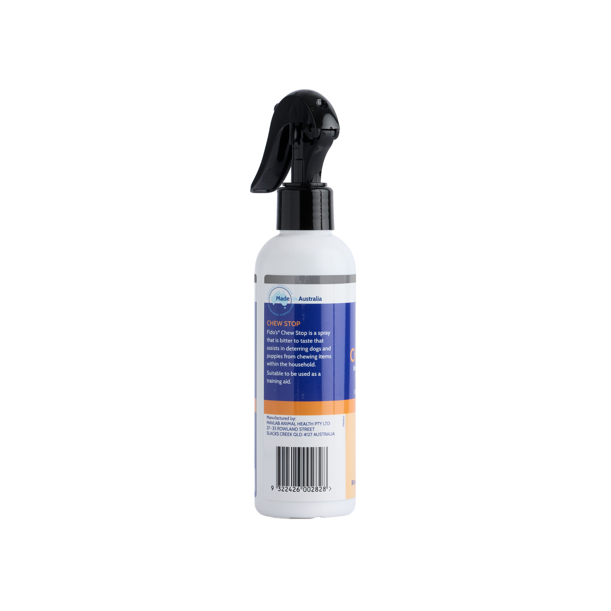 Fido's Chew Stop Spray 200 mL bottle, left side of pack
