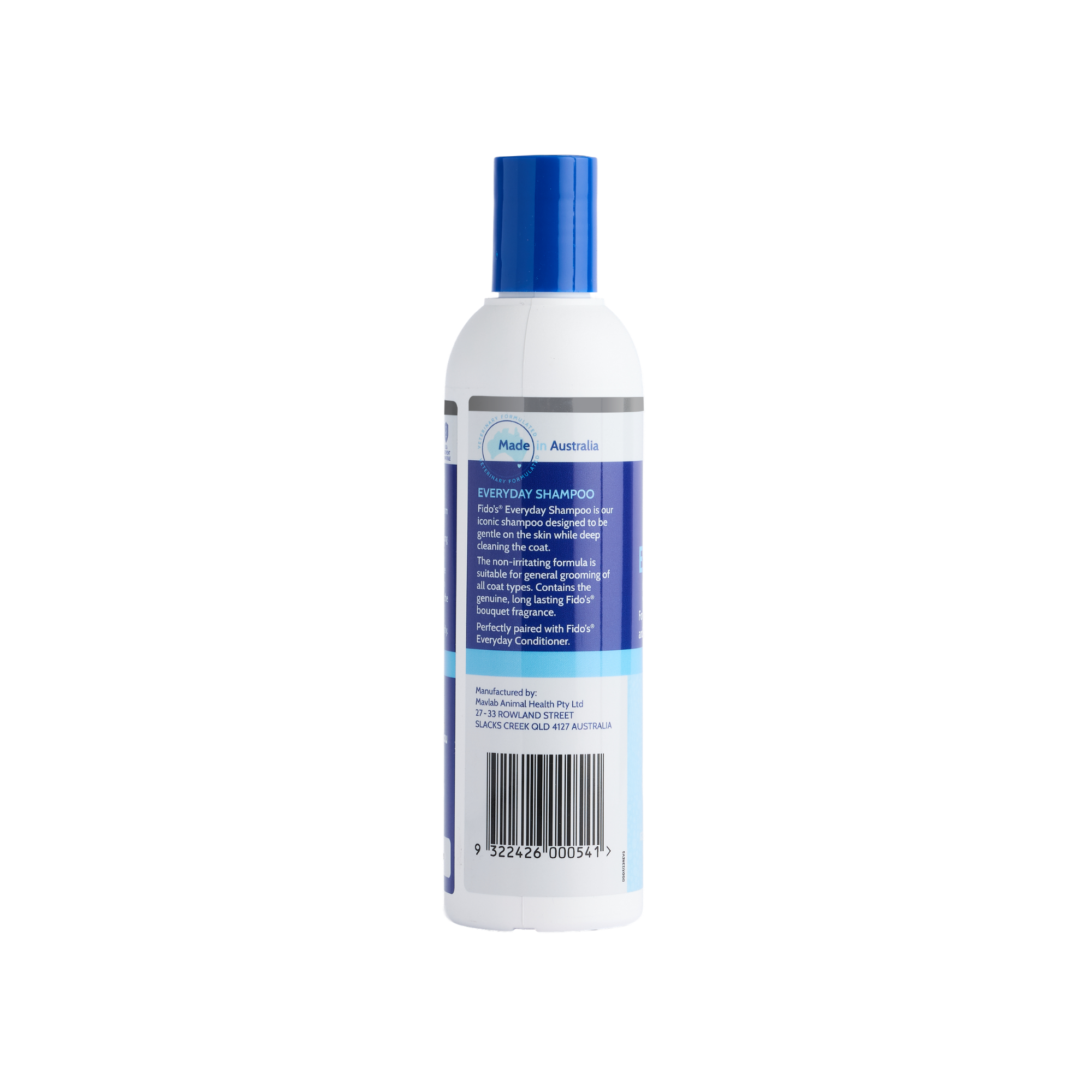 Fido's Everyday Moisturising Shampoo 250 mL bottle, left side of pack