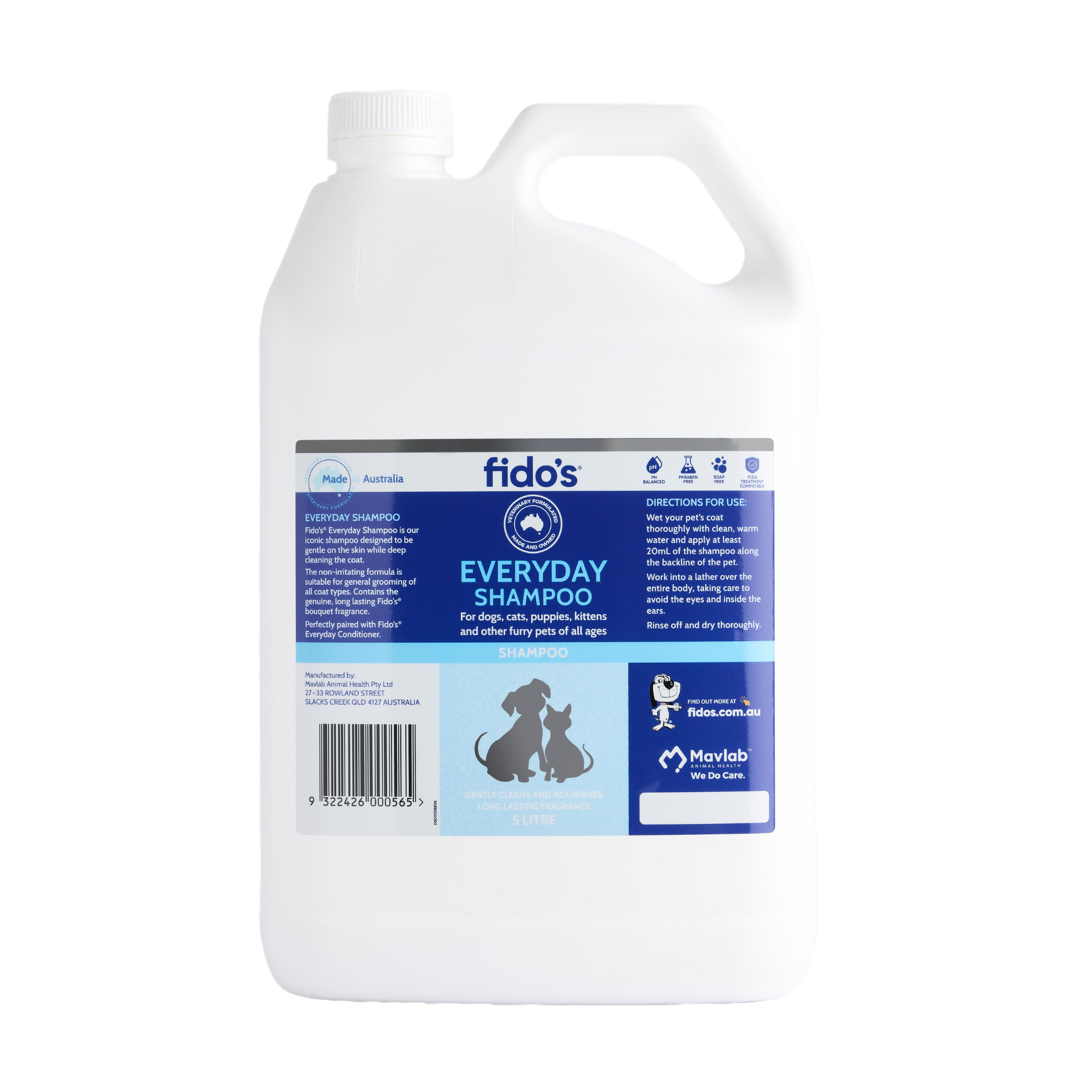 Fido's Everyday Moisturising Shampoo 5 L bottle, front of pack