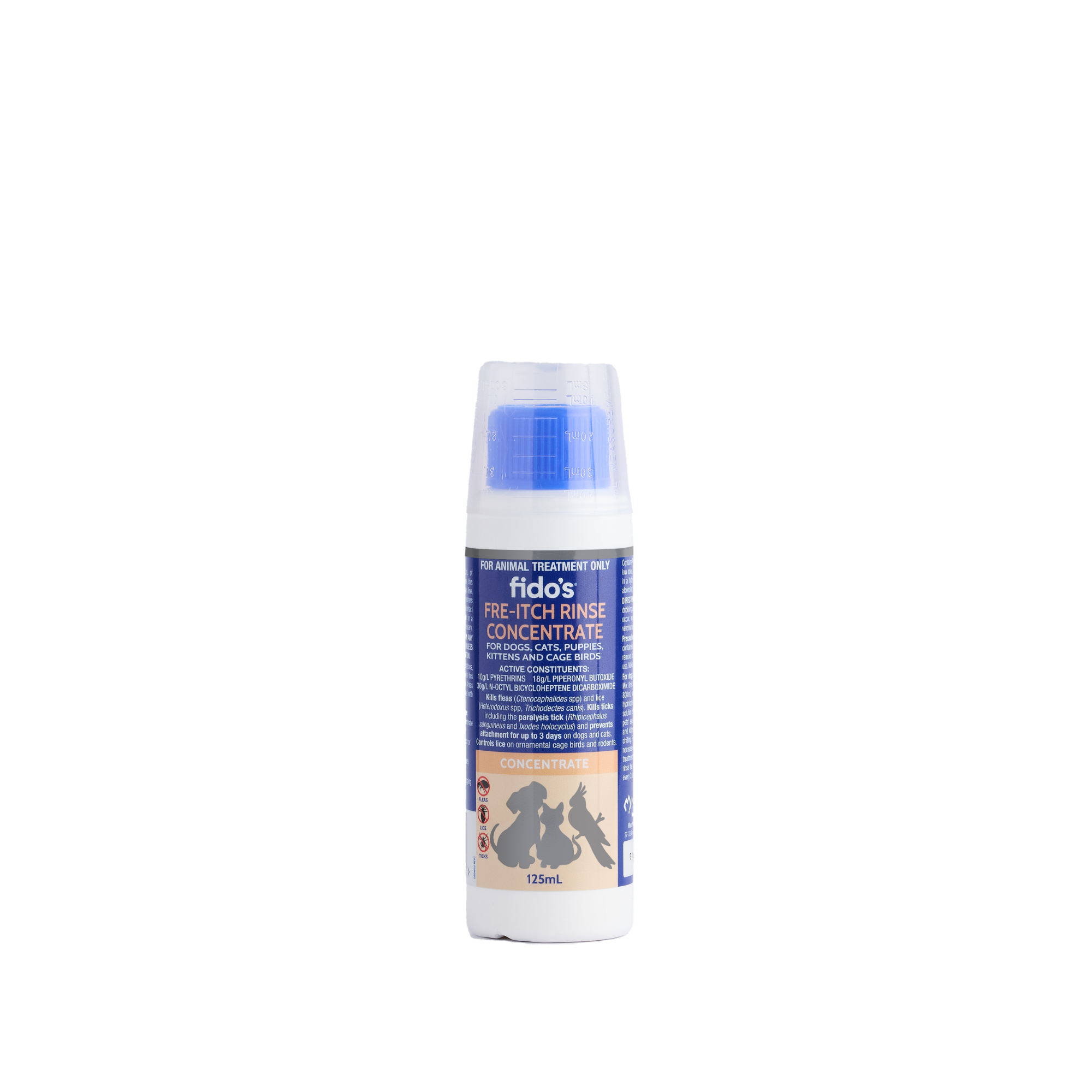 Fido's Fre-Itch Rinse Concentrate for dogs, cats and cage birds 125 mL bottle, front of pack