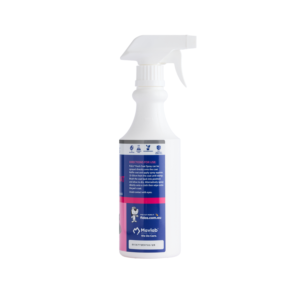 Fido's Fresh Coat Spray 500 mL bottle, right side of pack