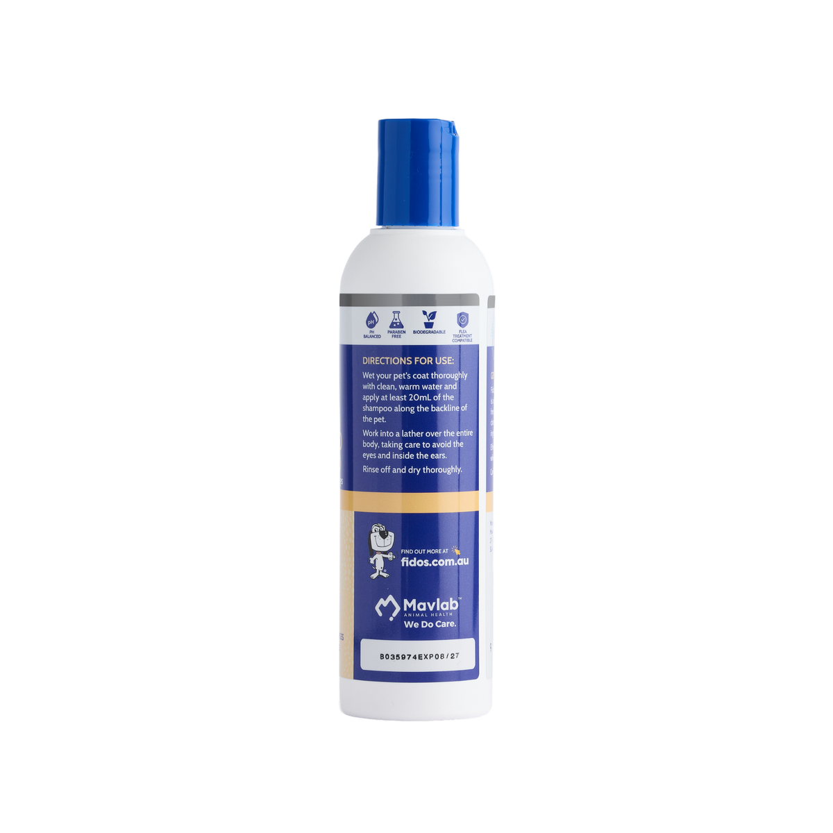Fido's Gentle and Mild Shampoo 250 mL bottle, right side of pack