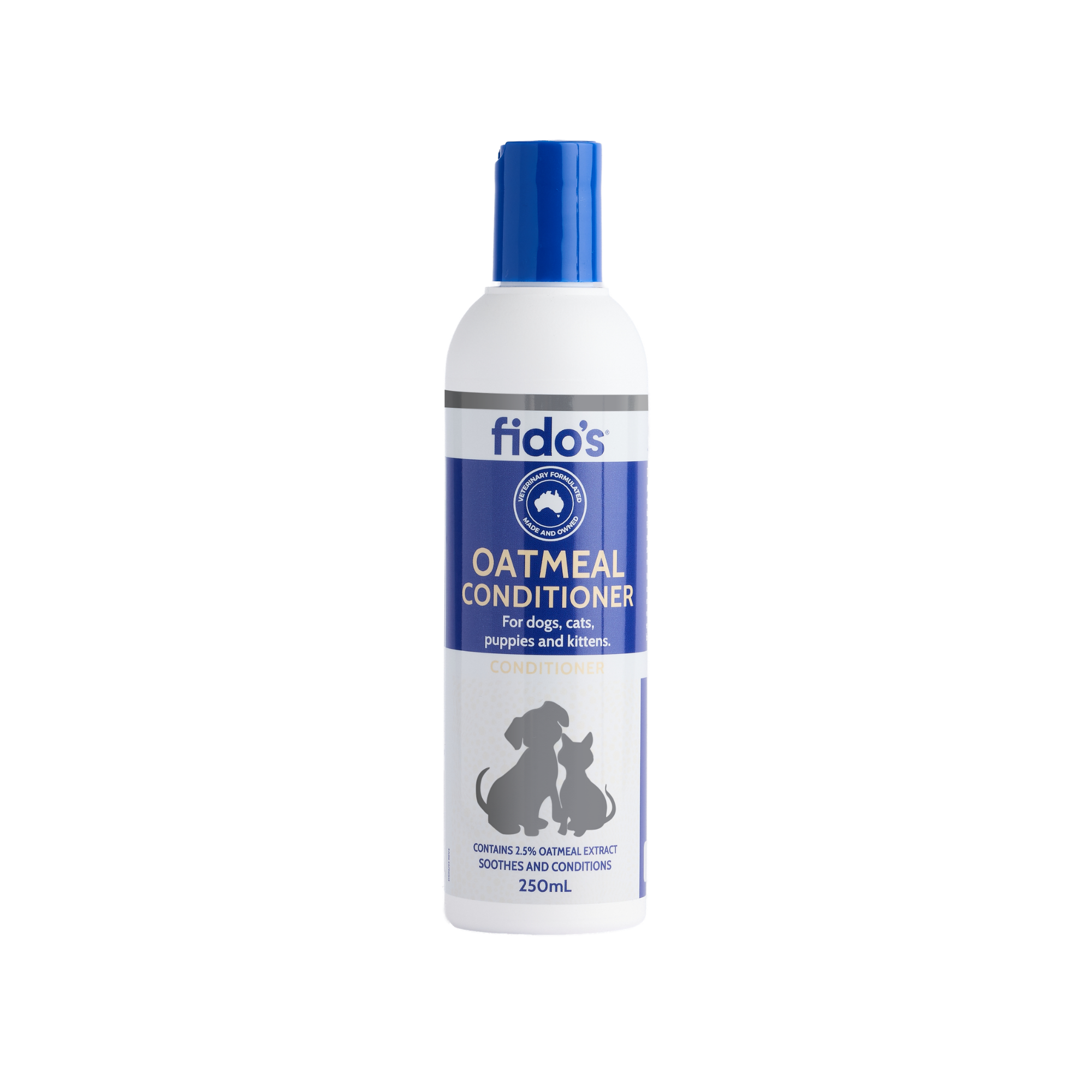 Fido's 2.5% Oatmeal Conditioner for dogs and cats 250 mL bottle, front of pack