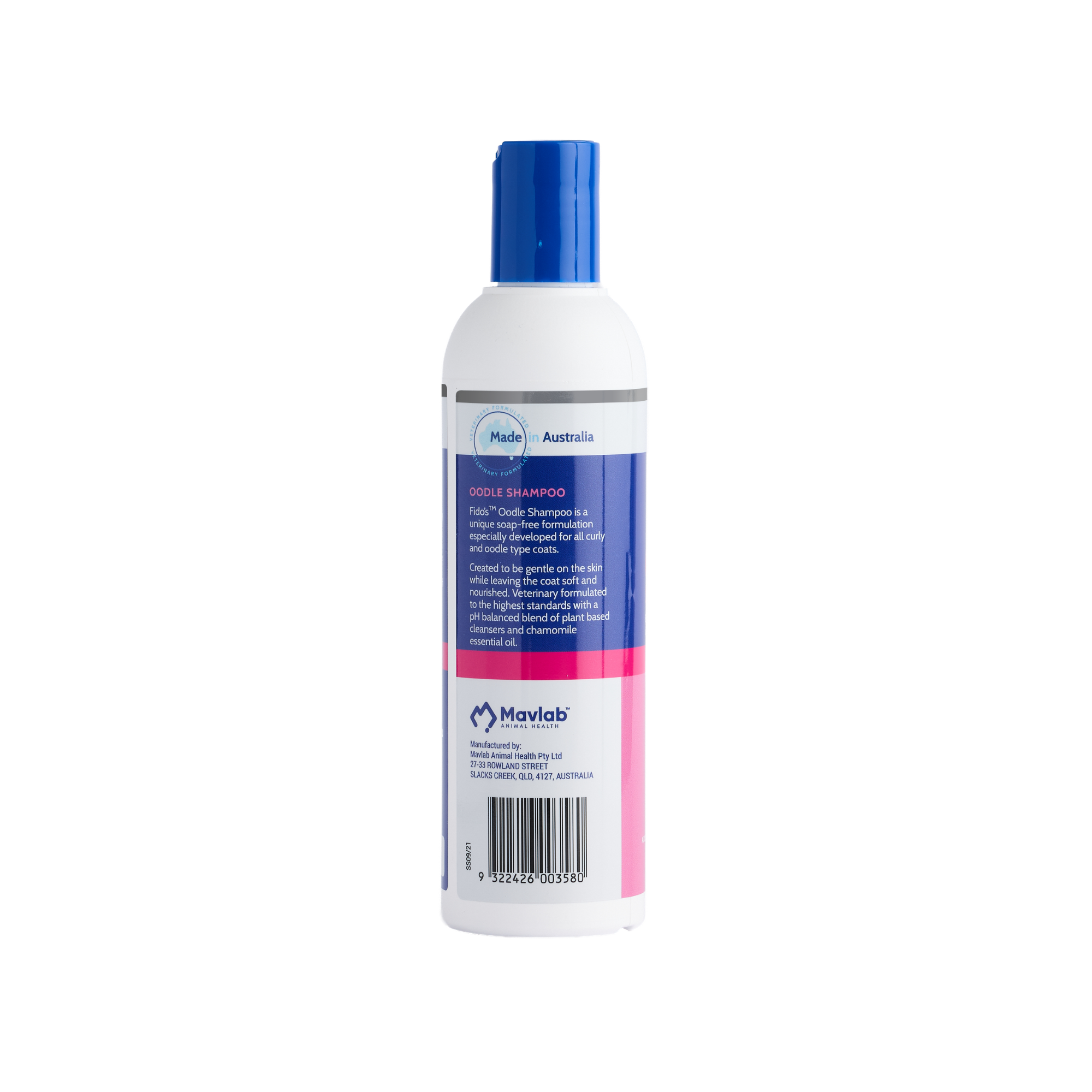Fido's Oodle Shampoo 250 mL bottle, left side of pack