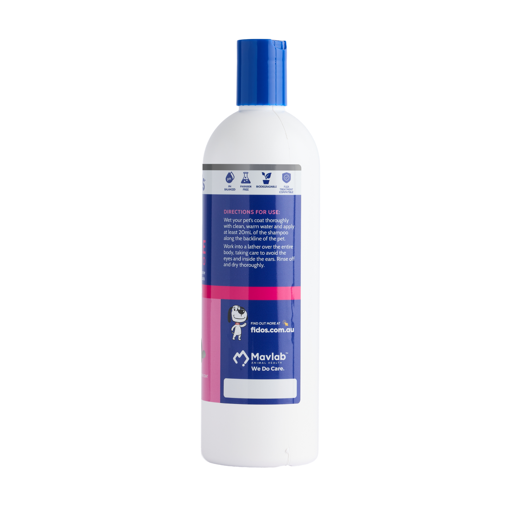 Fido's Oodle Shampoo 500 mL bottle, right side of pack