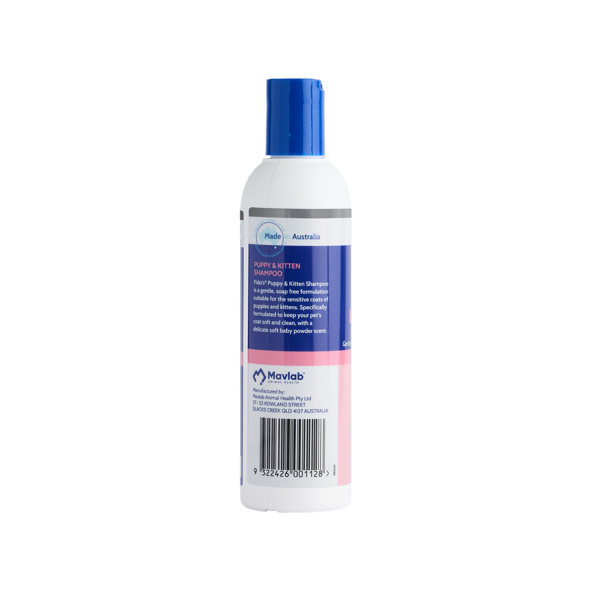 Fido's Puppy & Kitten Shampoo 250 mL bottle, left side of pack