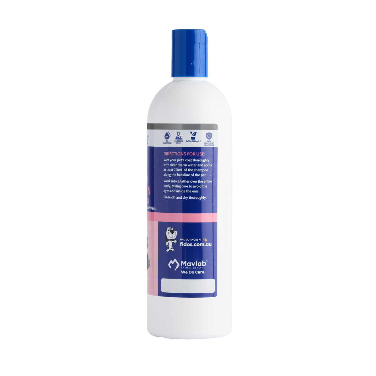 Fido's Puppy & Kitten Shampoo 500 mL bottle, right side of pack