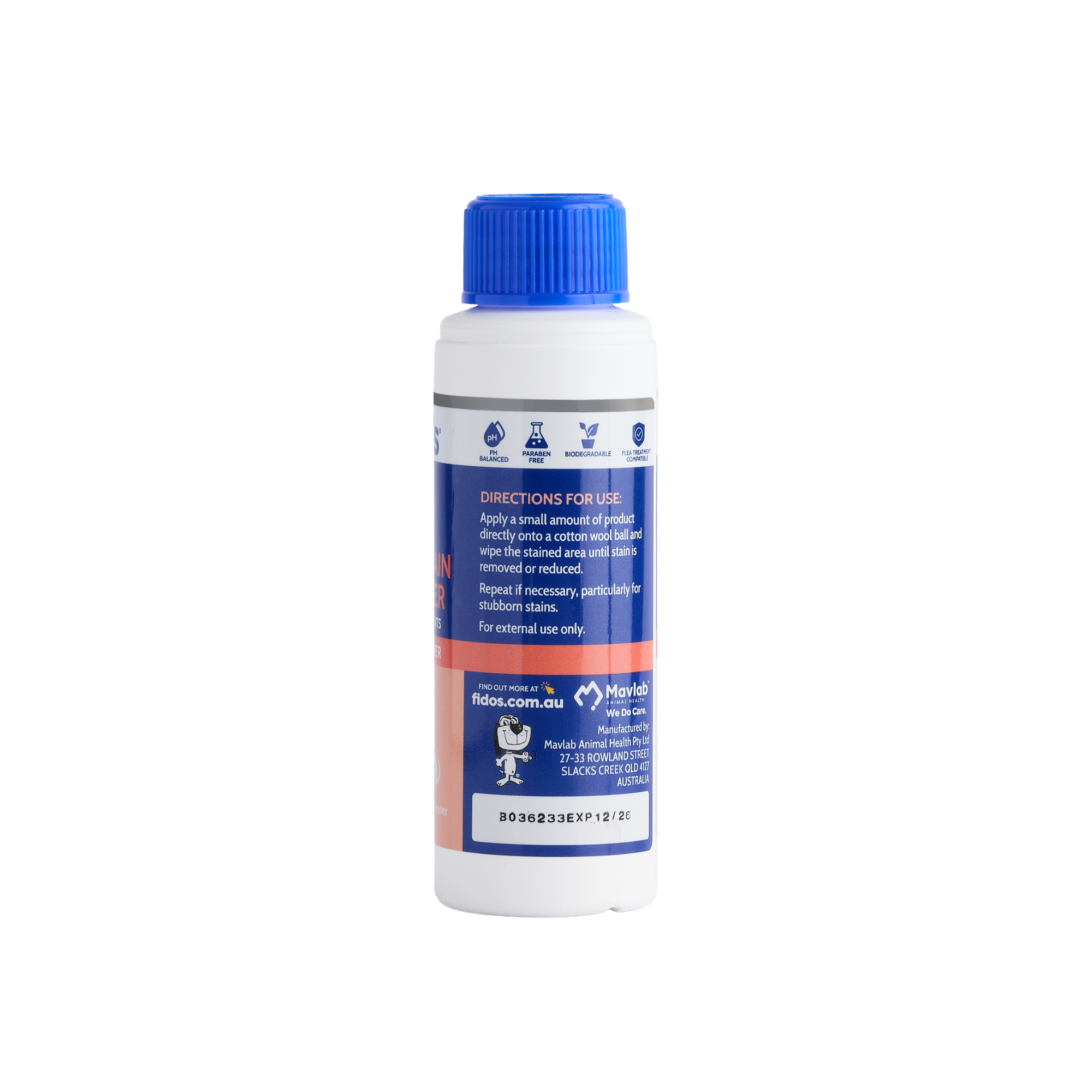Fido's Tear Stain Remover 125 mL bottle, left side of pack