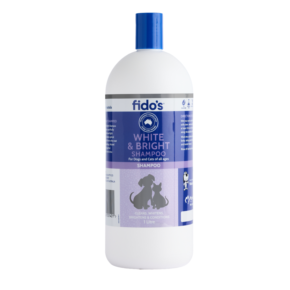 Fido's White and Bright Shampoo 1 L bottle, front of pack