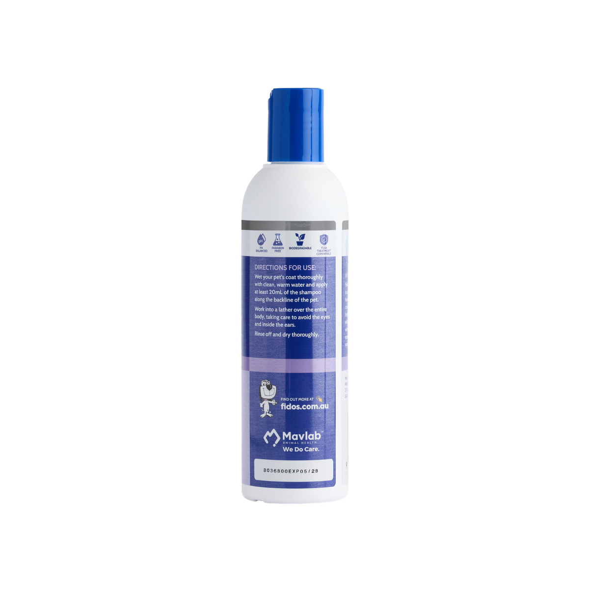 Fido's White and Bright Shampoo 250 mL bottle, right side of pack