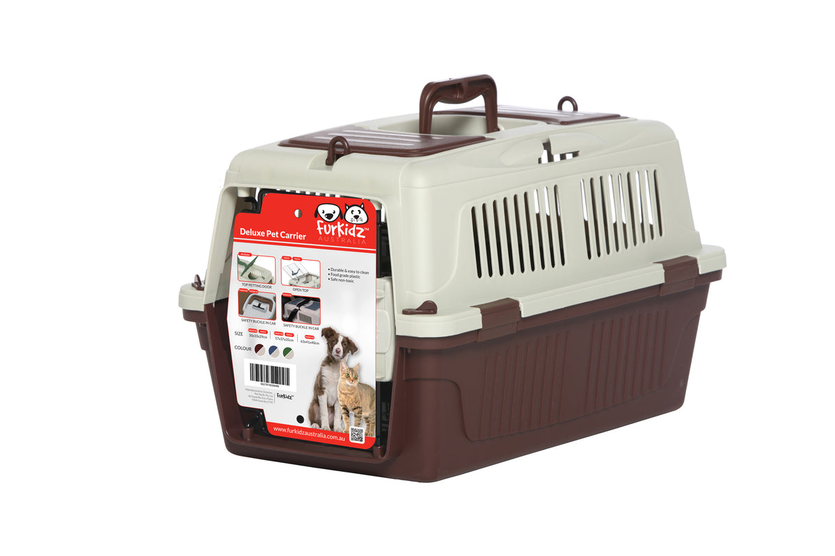 FurKidz Deluxe Animal Carrier - Small 50 X 33 X 29cm Brown | PeekAPaw Pet Supplies