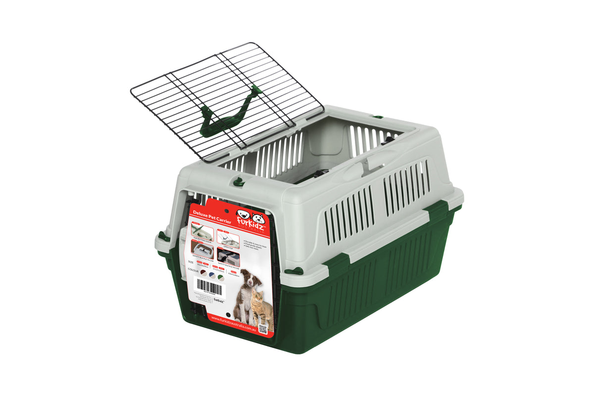 FurKidz Deluxe Open Top Carrier - Small 50 X 33 X 29cm Dark Green | PeekAPaw Pet Supplies