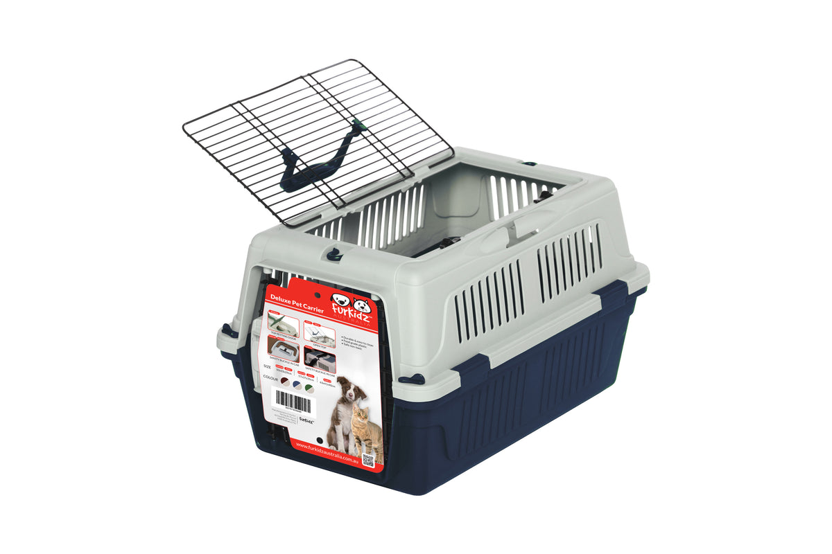 FurKidz Deluxe Open Top Carrier - Medium 57 X 37 X 35cm Dark Blue | PeekAPaw Pet Supplies