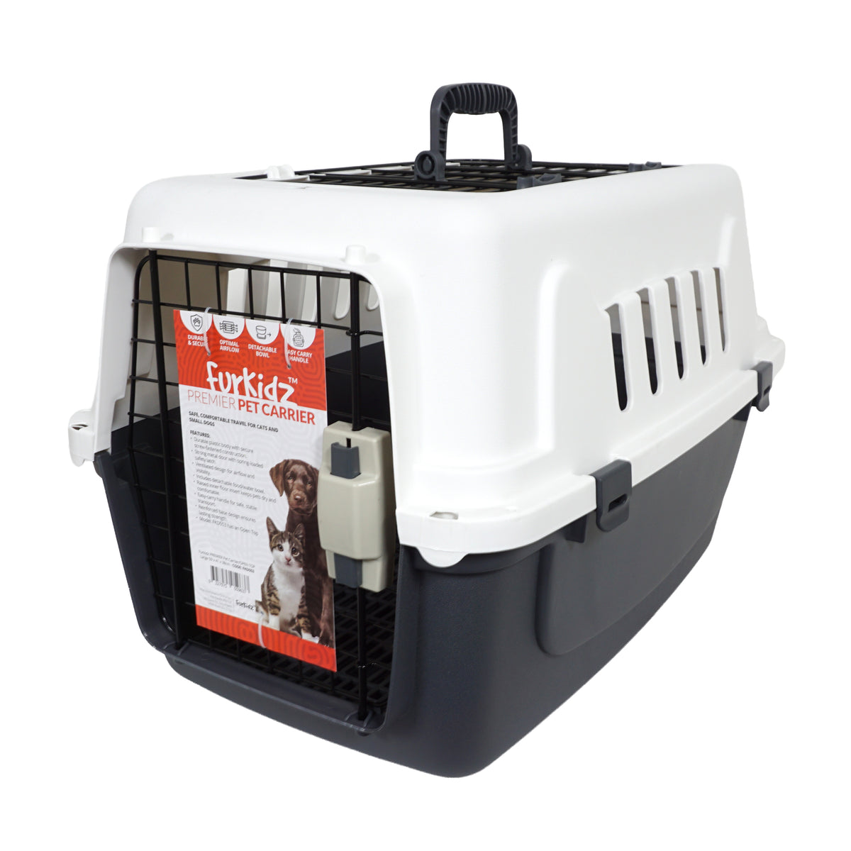 FurKidz Premier Open Top Pet Carrier Beige/Grey - Large 59 X 41 X 38cm | PeekAPaw Pet Supplies