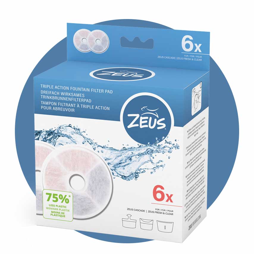 Zeus Triple Action frameless fountain filter pad packaging