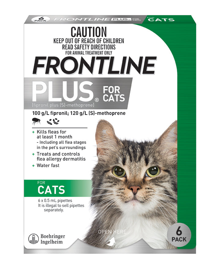 Frontline Plus for Cats 6 pack, front of green pack