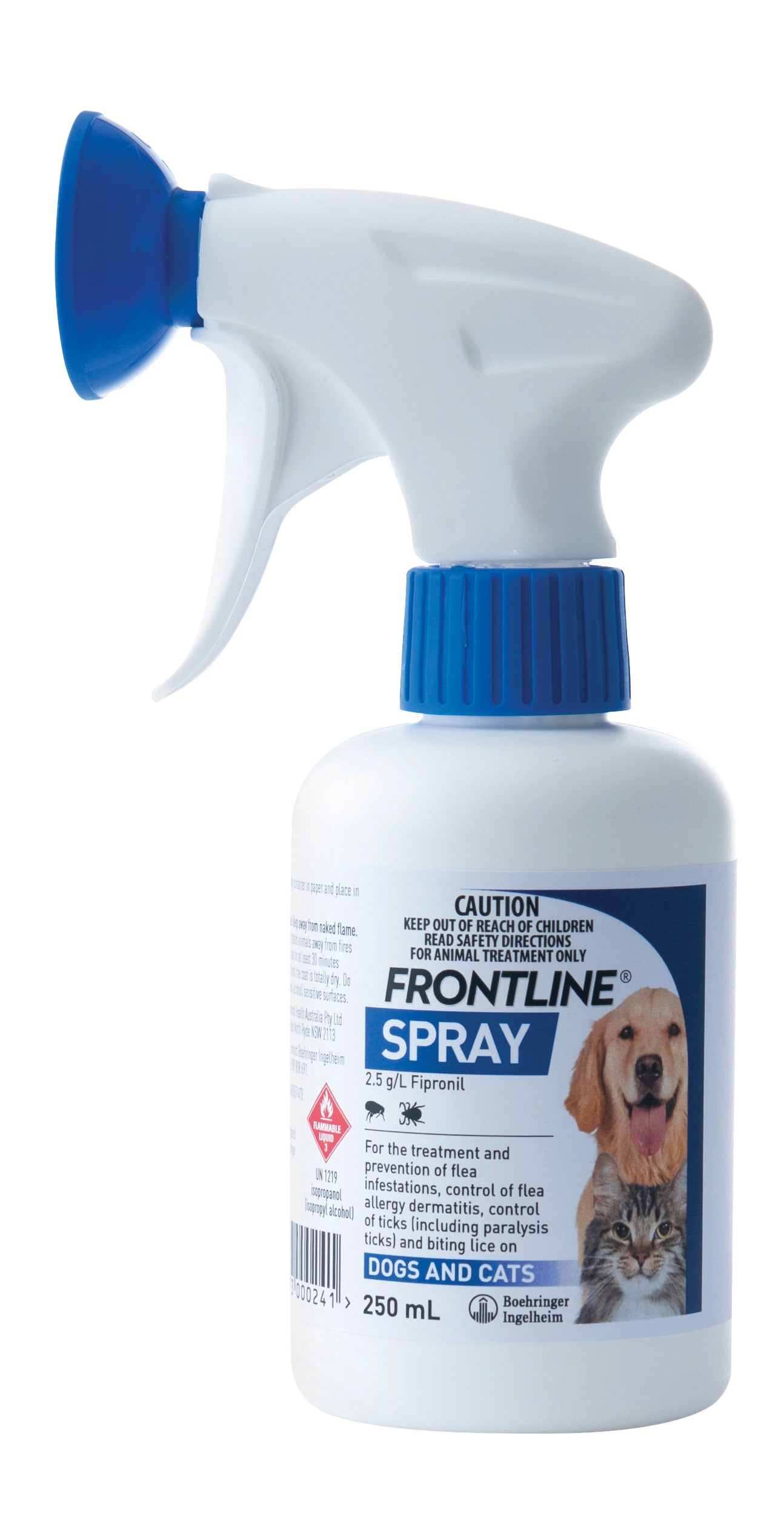 Frontline Spray for Dogs & Cats 250ml bottle, front of pack