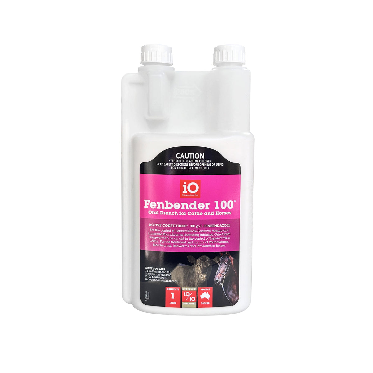 iO Fenbender 100 fenbendazole oral drench 1L bottle front label