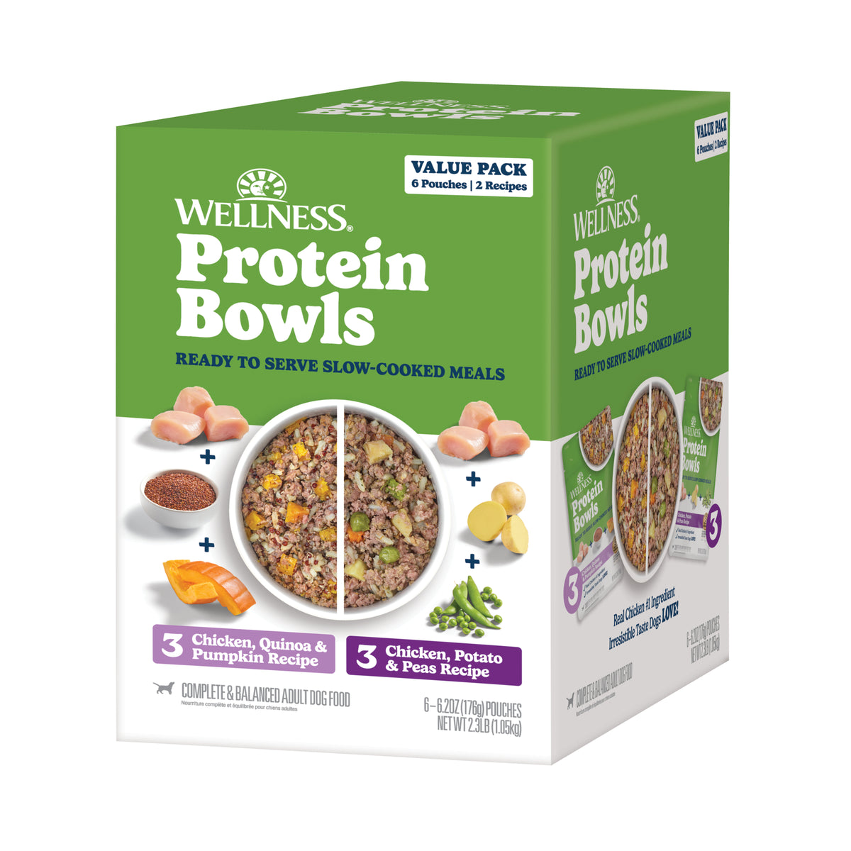 Wellness Protein Bowls Chicken Value Pack carton of six 176g pouches