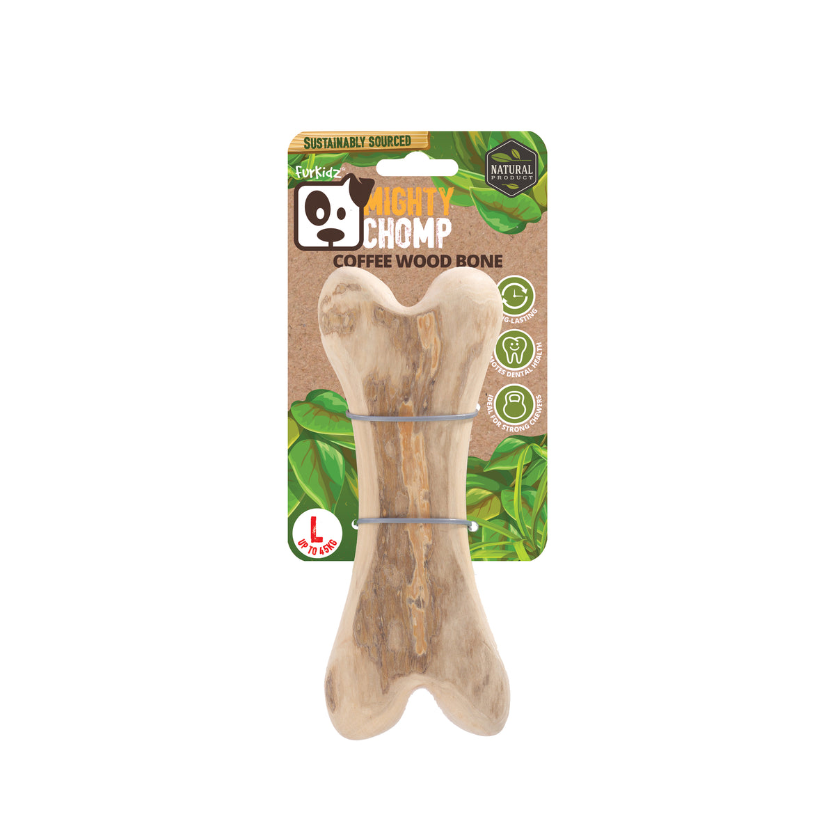 FurKidz Dog Toys Mighty Chomp Coffee Wood Bone - Large 20 X 7.5cm | PeekAPaw Pet Supplies