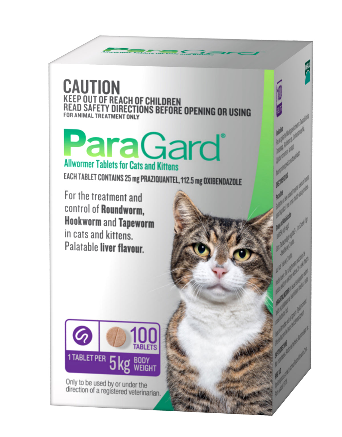 ParaGard Allwormer carton for cats and kittens, 100-tablet pack, angled view