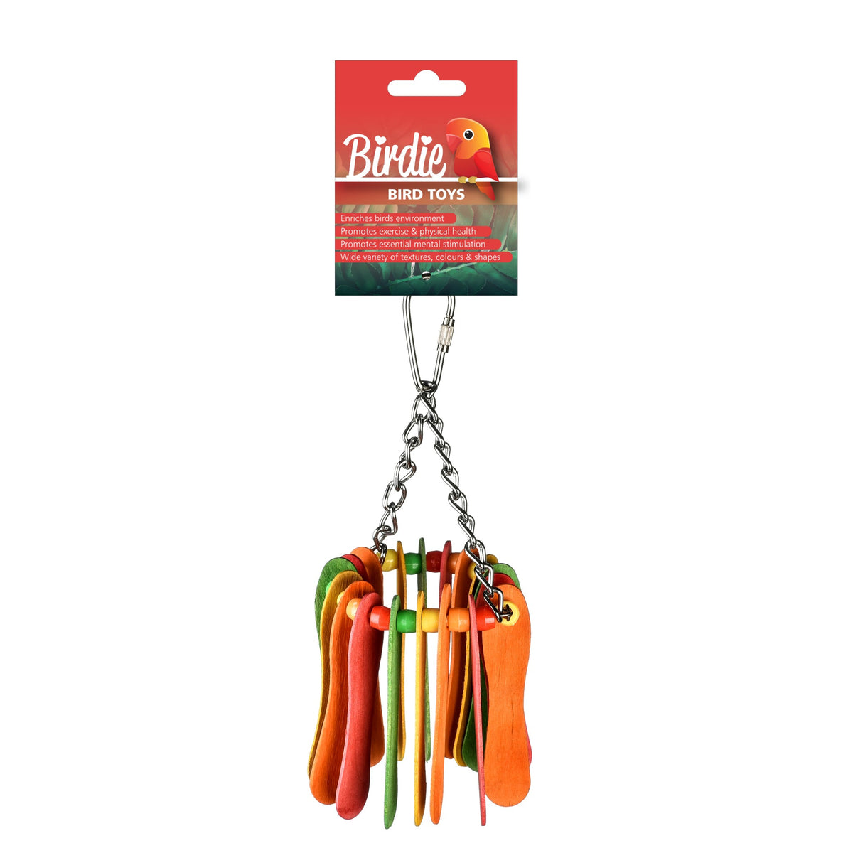 Birdie Rainbow Popsicle Hanging Toy with flat popsicle pieces in rainbow colours