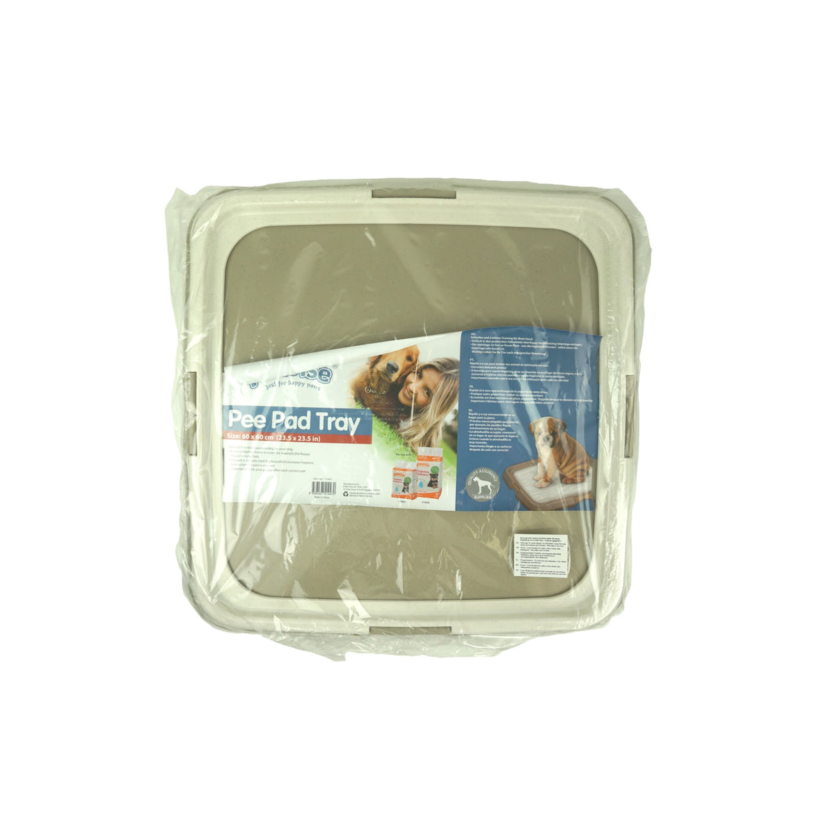 White plastic training pad holder tray with a mesh insert