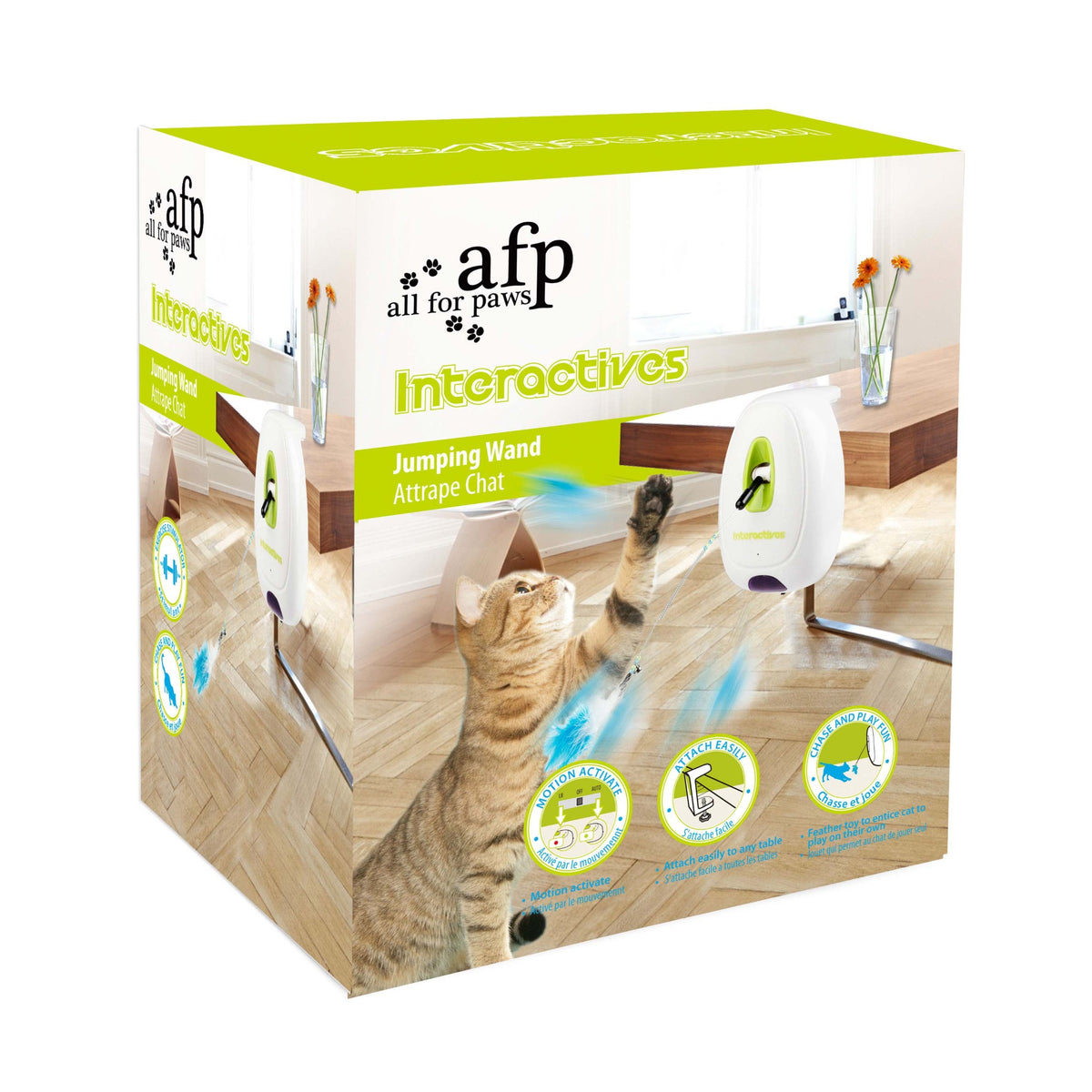 All for Paws AFP Interactives Jumping Wand retail box showing a cat chasing the wand toy