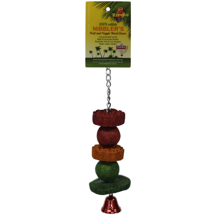 Birdie Nibbler Walnut and Fruit Slice Kabob with walnuts and dried fruit threaded on a skewer