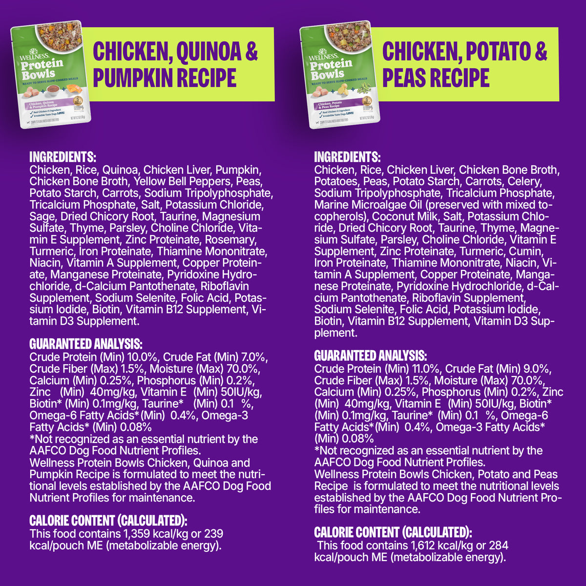 Wellness Protein Bowls Chicken Value Pack ingredients panel