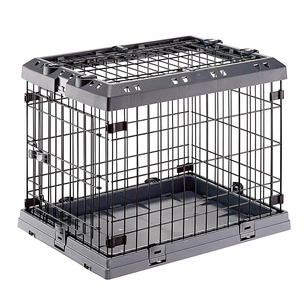 Ferplast Superior 60 folding dog crate – front three-quarter view