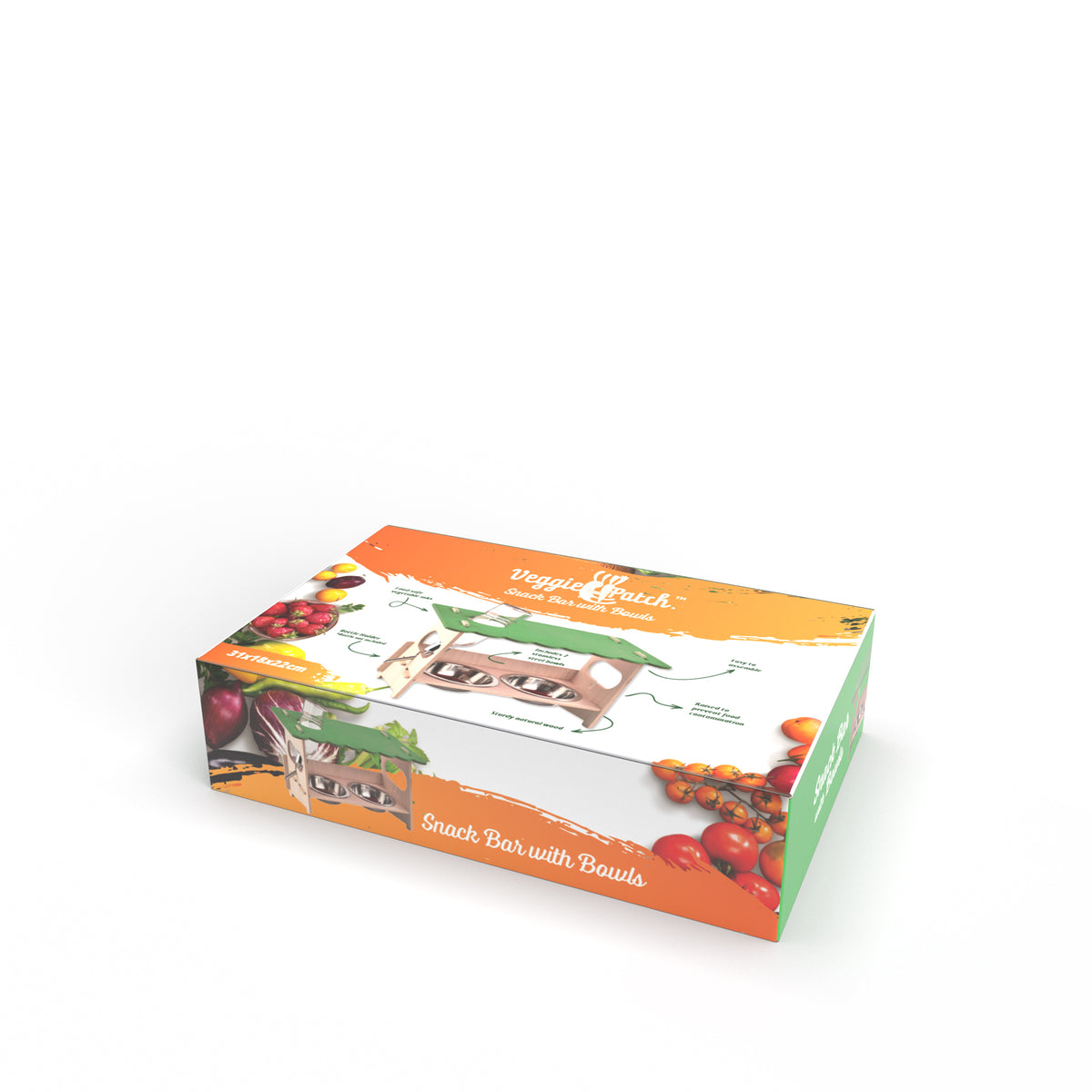 Veggie Patch Snack Bar with Bowls, raised feeding station with two bowls