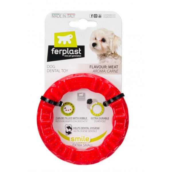 Ferplast Dog Dental Toy Smile Ring - XSmall Red | PeekAPaw Pet Supplies