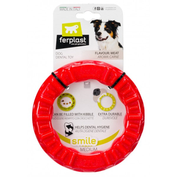 Ferplast Dog Dental Toy Smile Ring - Medium Red | PeekAPaw Pet Supplies