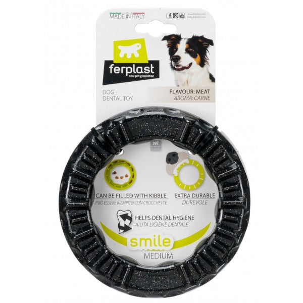 Ferplast Dog Dental Toy Smile Ring - Medium Black | PeekAPaw Pet Supplies