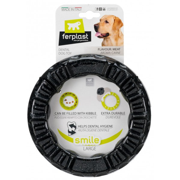 Ferplast Dog Dental Toy Smile Ring - Large Black | PeekAPaw Pet Supplies