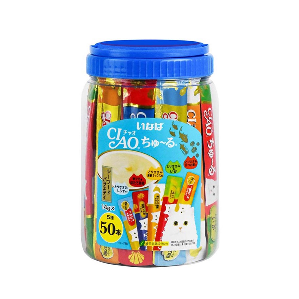 Ciao Churu Seafood Variety Flavor - 14g x 50 | PeekAPaw Pet Supplies