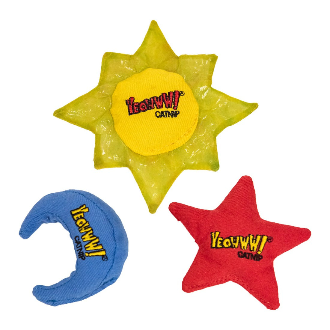Yeowww! Sun, Moon and Stars catnip toys out of the packaging