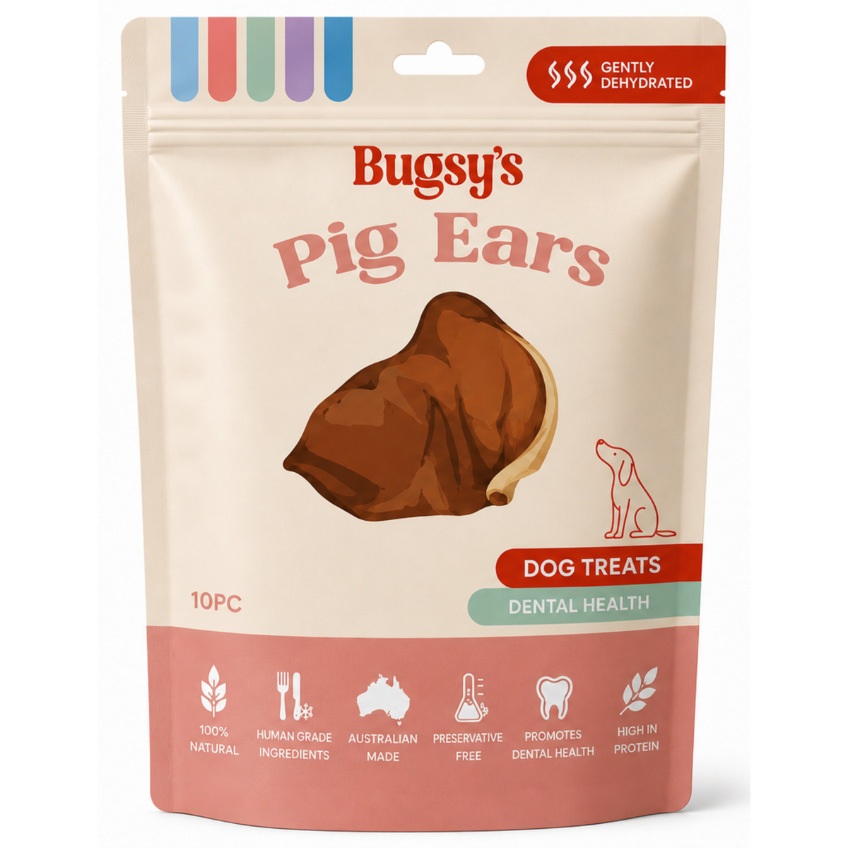 Bugsy's Dehydrated Pig Ears Dog Treats 10 Pack