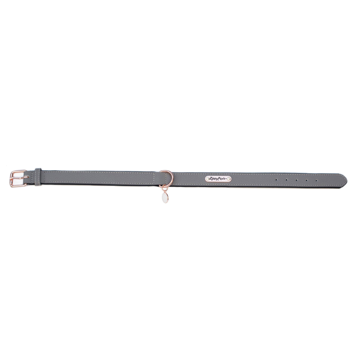 Zippy Paws Slate Leather Dog Collar laid out flat at full length