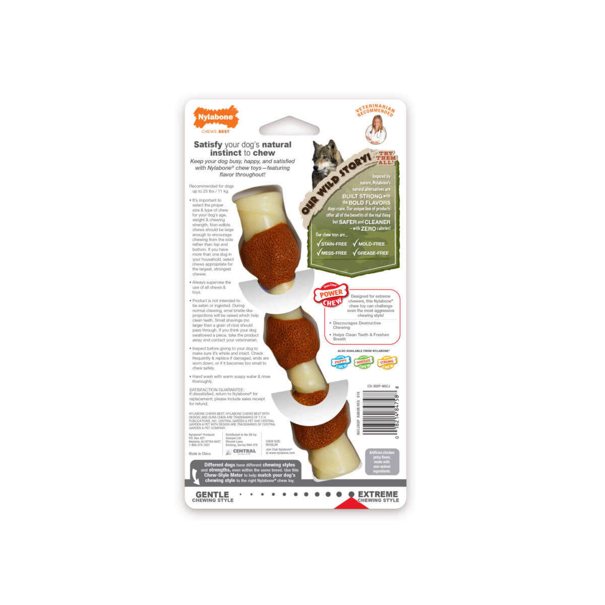 Nylabone Power Chew Durable Dog Toy Kabob Alternative Chicken Jerky Flavor
