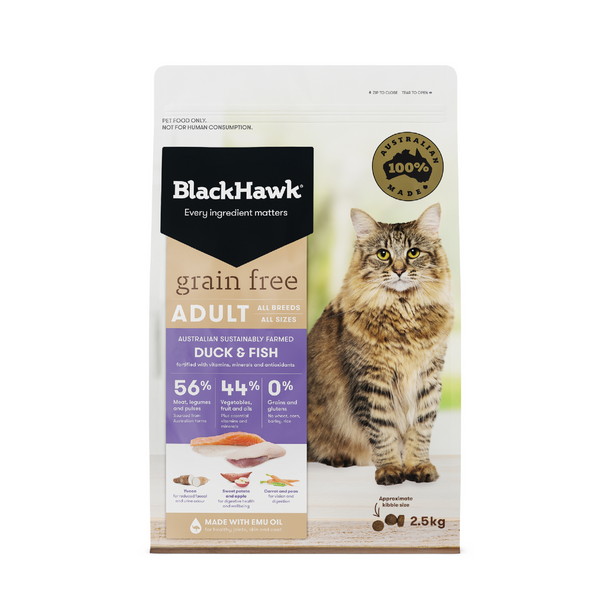 Black Hawk Dry Cat Food Grain Free Adult Duck & Fish 2.5kg