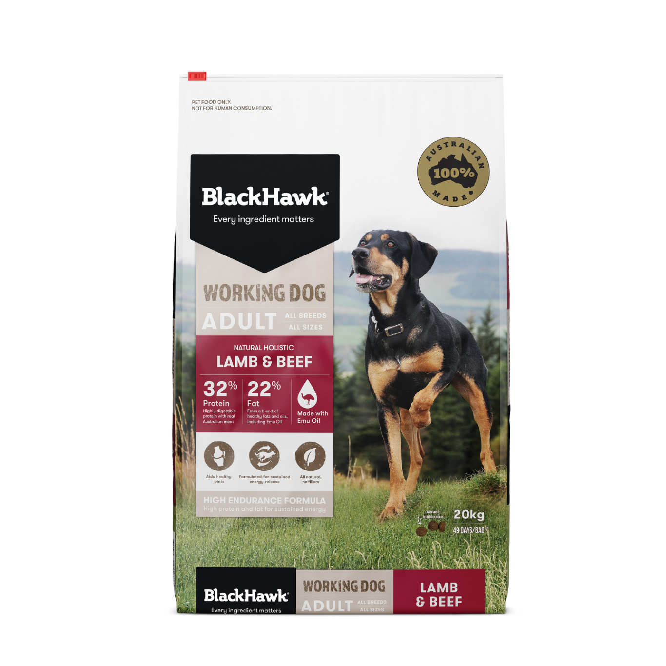 Black Hawk Working Dog Lamb and Beef Dry Dog Food 20kg