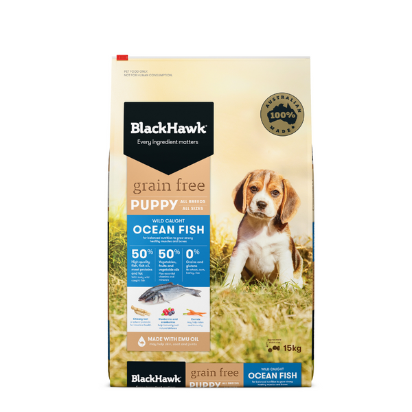 Black Hawk Dry Dog Food Grain Free Puppy Ocean Fish 15kg